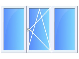 Окно ПВХ трехстворчатое глухое, поворотно-откидное, глухое