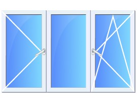Окно ПВХ трехстворчатое поворотное KBE 76 AluClip
